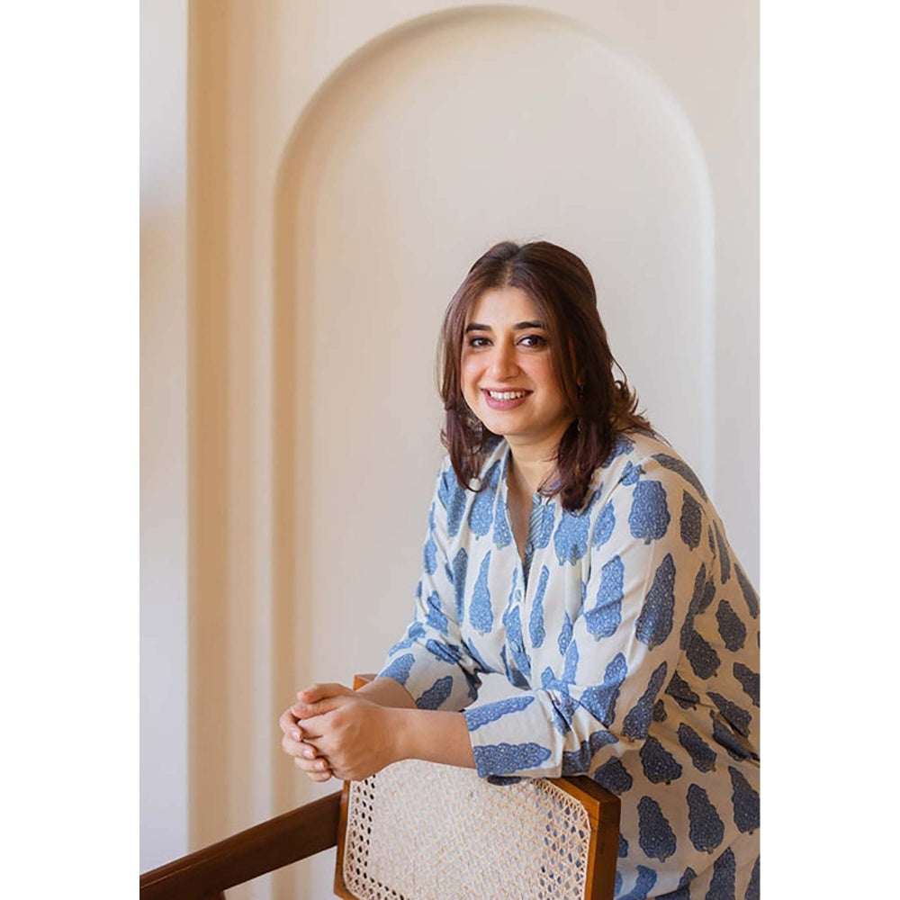 The Indian Ethnic Co. Azha Blue Ajrakh Cotton Straight Kurta