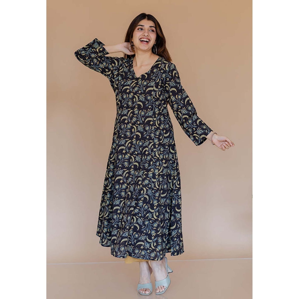 The Indian Ethnic Co. Shruti Black Ajrakh Cotton Kali Kurta