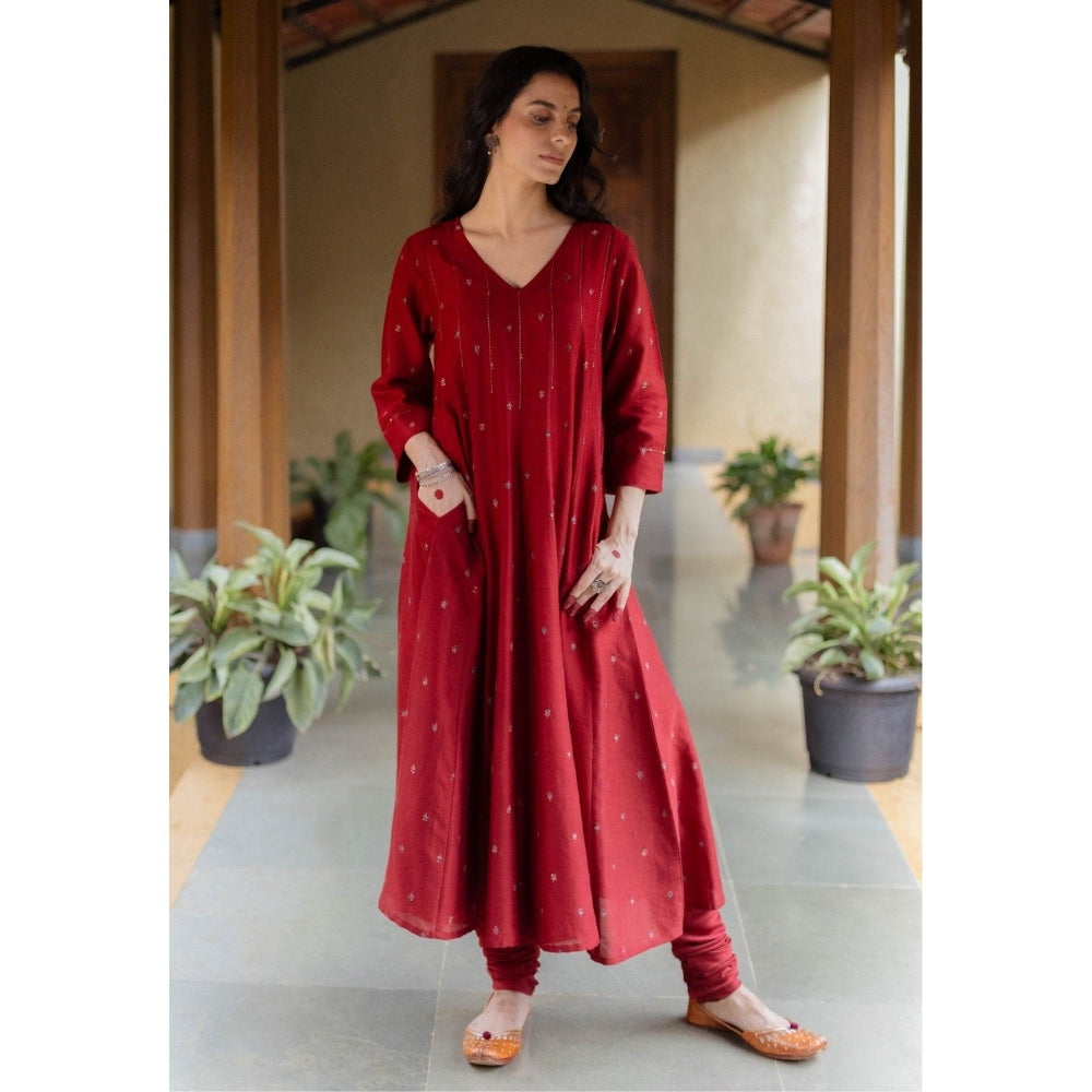 The Indian Ethnic Co. Advika Madder Ajrakh Chanderi Silk Kali Kurta With Hand Embroidery