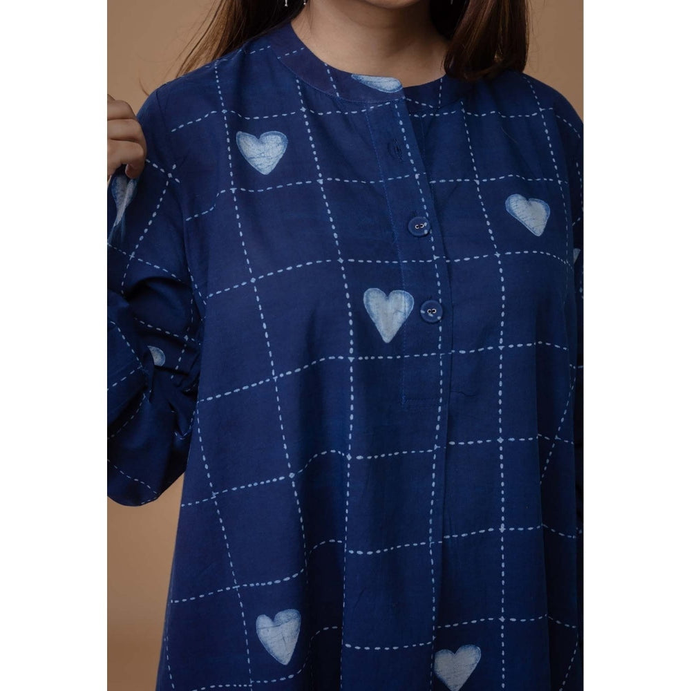 The Indian Ethnic Co. Ayaat Blue Dabu Cotton Straight Co-Ord Set