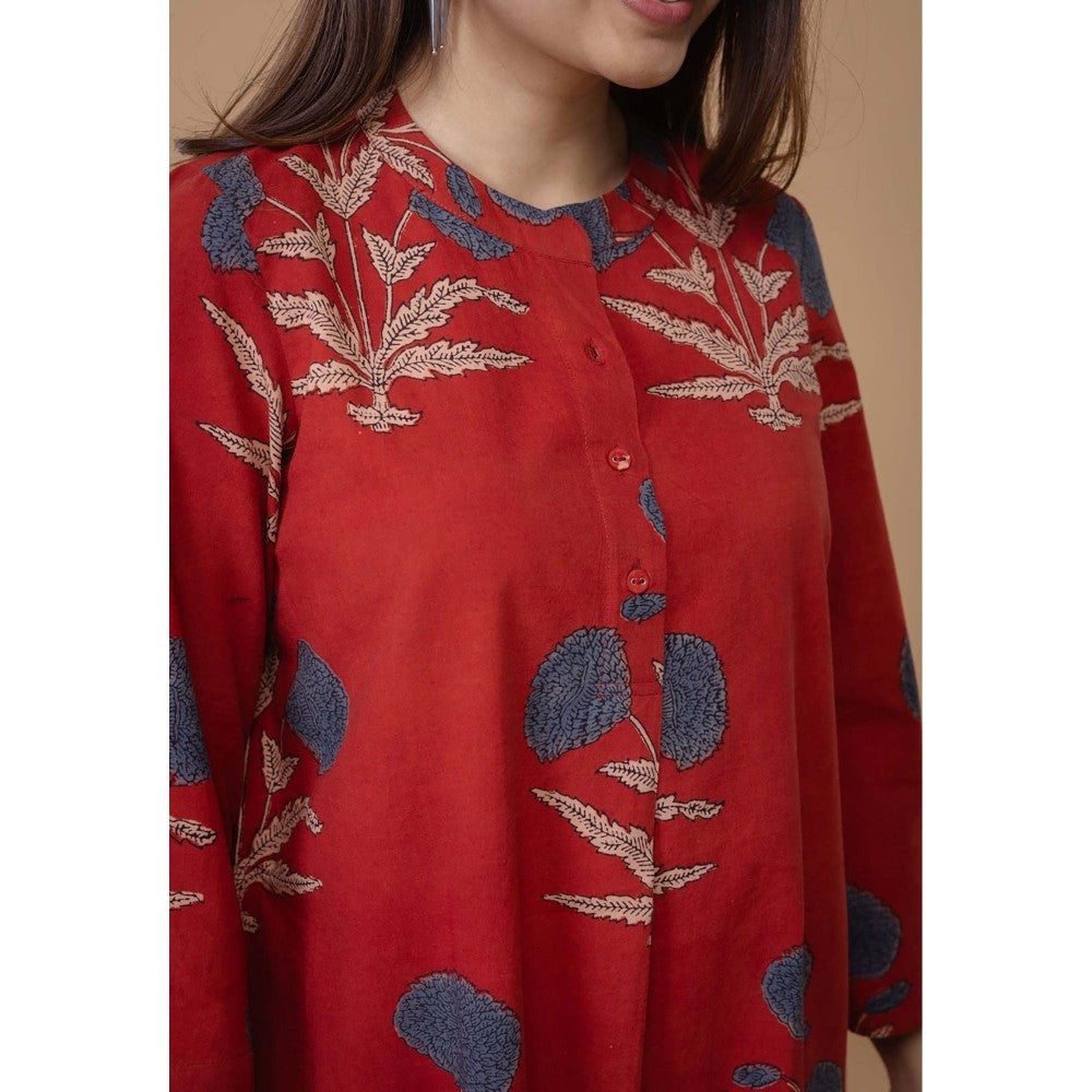 The Indian Ethnic Co. Sofia Red Ajrakh Cotton Straight Co-Ord Set