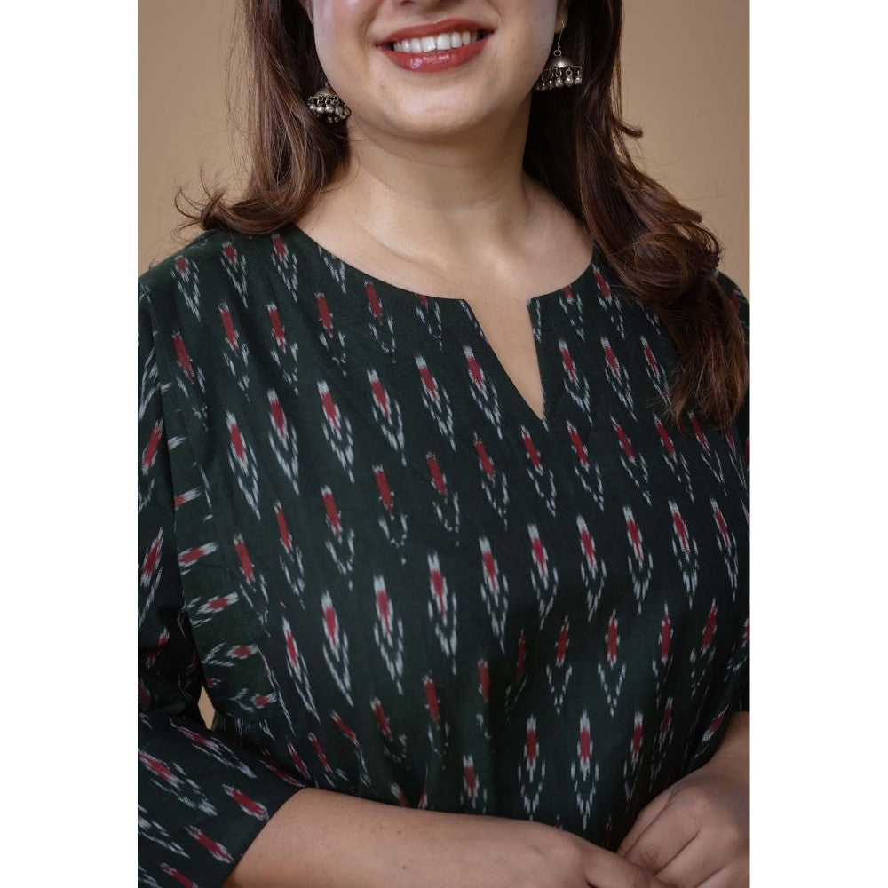 The Indian Ethnic Co. Nyra Green Ikkat Cotton Co-Ord Set