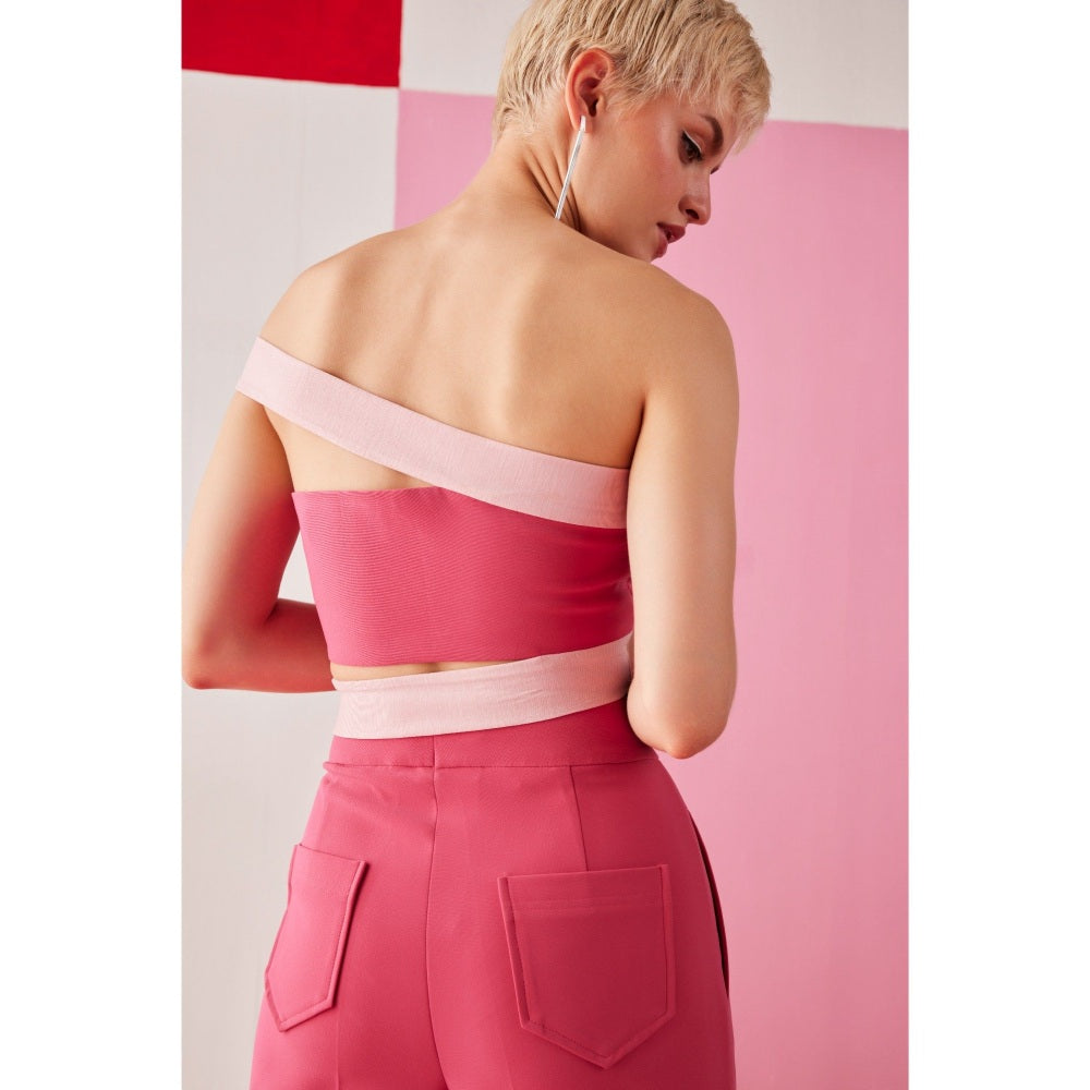 The Dapper Lady Vegas Pink Colorblock Crop Top