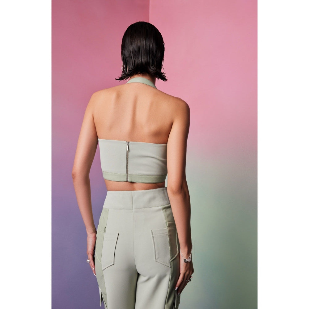 The Dapper Lady Rome Green Solid Crop Top