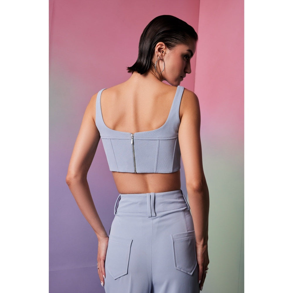 The Dapper Lady Sydney Blue Solid Crop Top