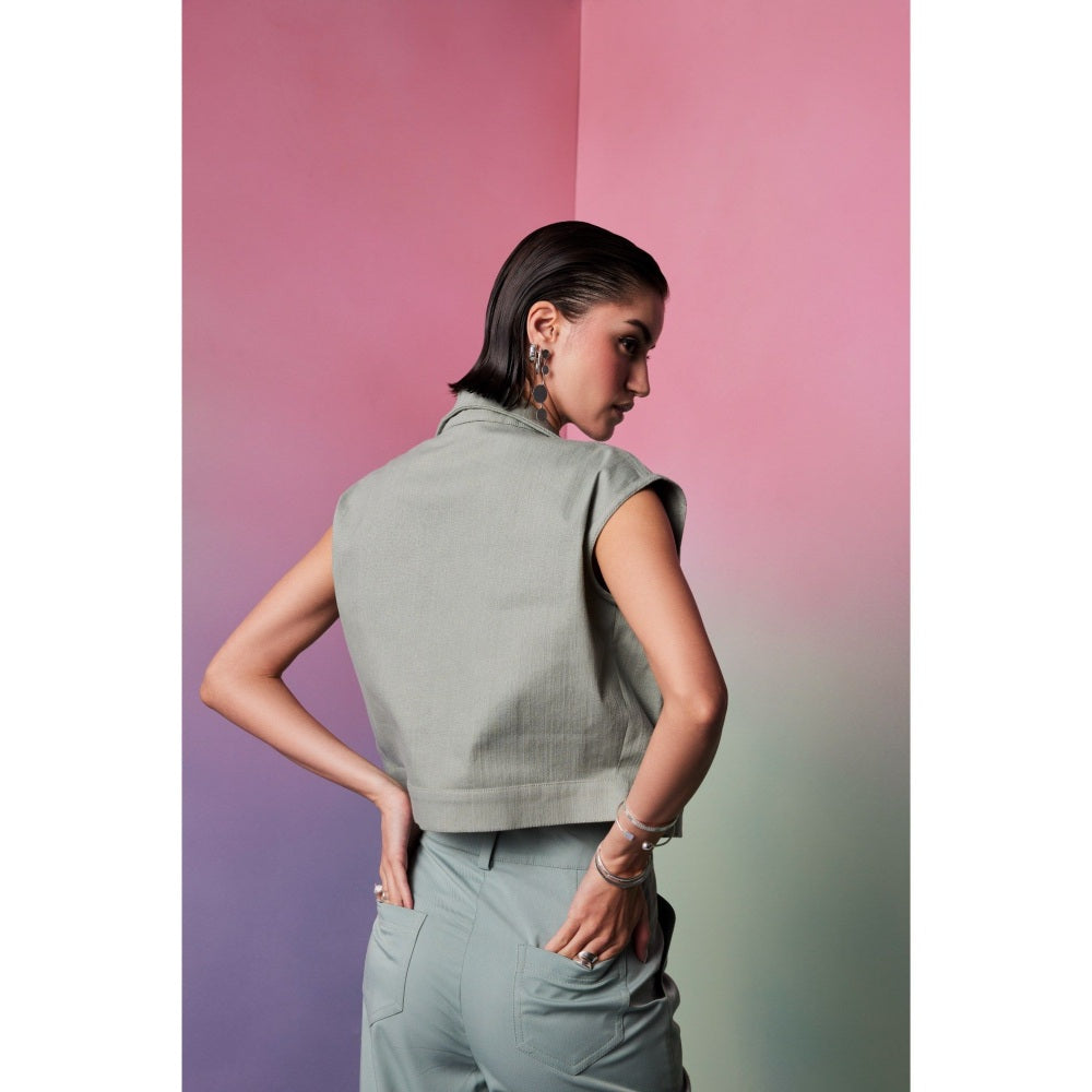 The Dapper Lady Prague Olive Solid Denim Jacket