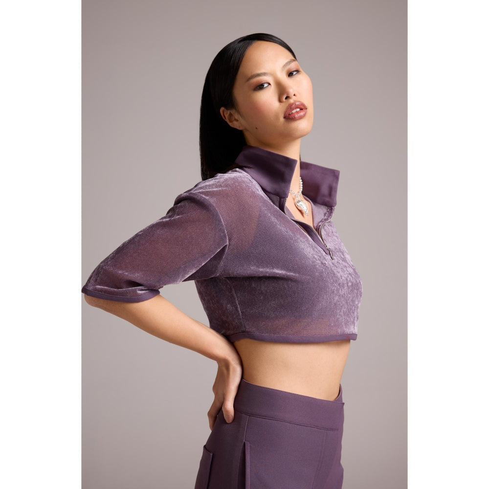 The Dapper Lady Purple Aria Mesh Crop Top with Bustier (Set of 2)