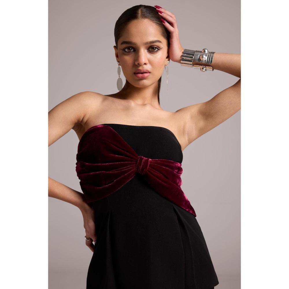 The Dapper Lady Black Sienna Bow Peplum Top