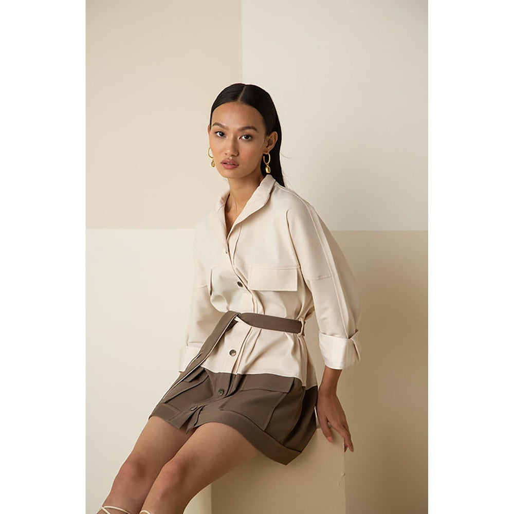 The Dapper Lady Off White Colorblock Mini Dress