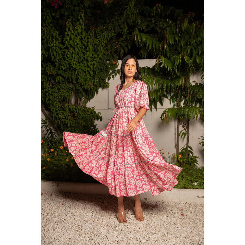 The Yellow Bow Phulwari Tier Dress - Pink