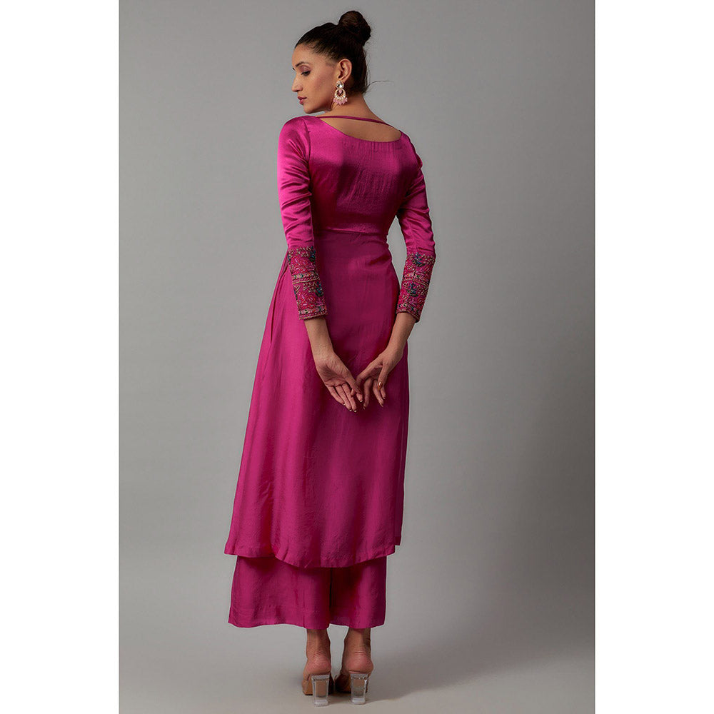 THE AARYA Pink Taby Silk Embroidered Kurta (Set of 3)