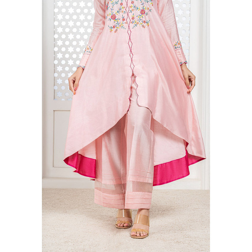 THE AARYA Peach Handwoven Chanderi Embroidered High Low Anarkali (Set of 3)