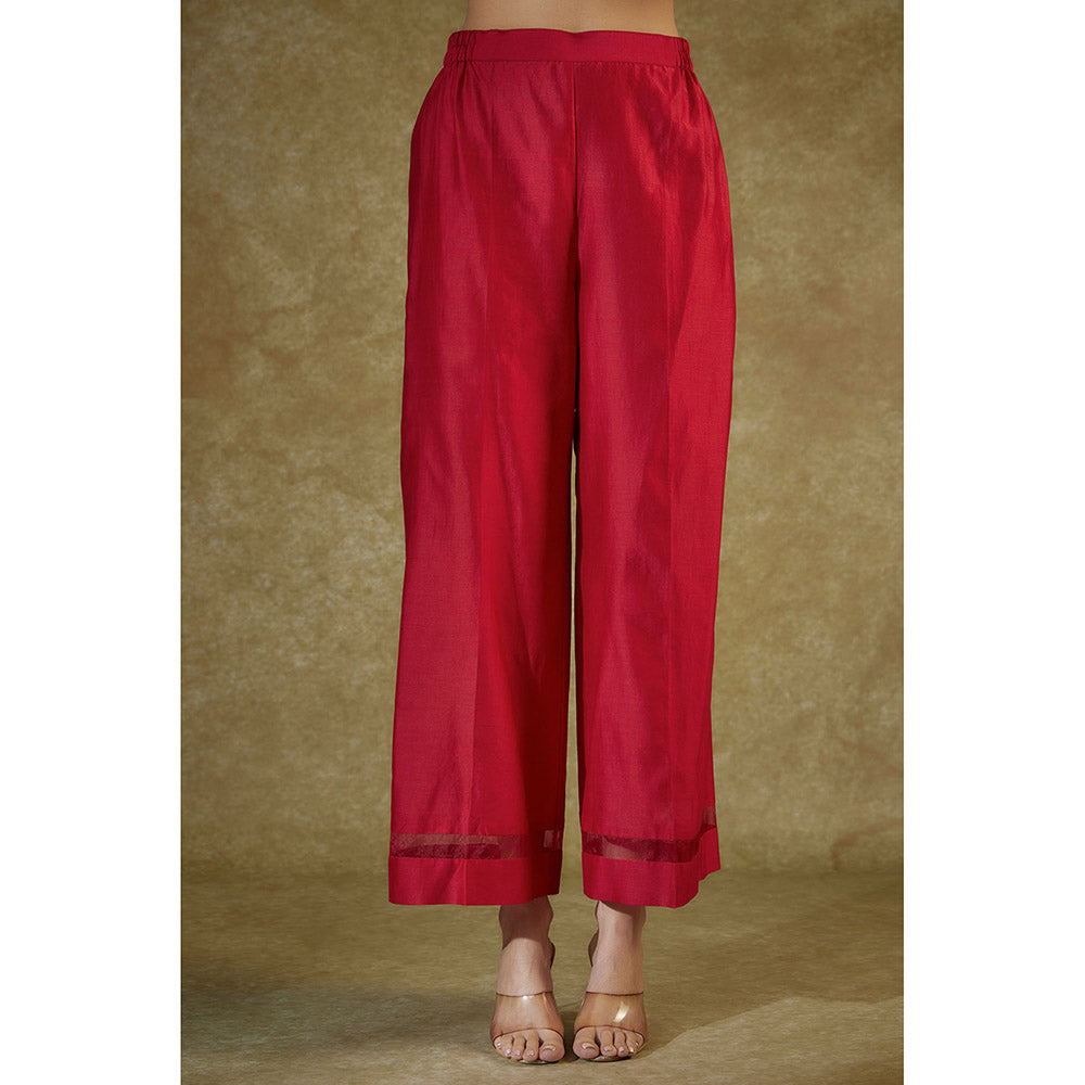 THE AARYA Red Chanderi Embroidered Kurta And Palazzo With Dupatta (Set of 3)