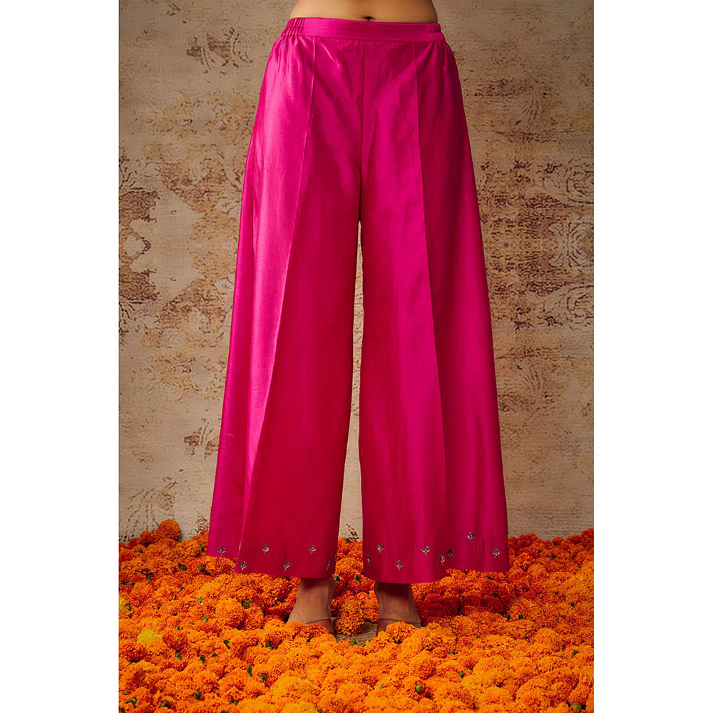 THE AARYA Pink Chanderi Embroidered Kurta Palazzo with Dupatta (Set of 3)
