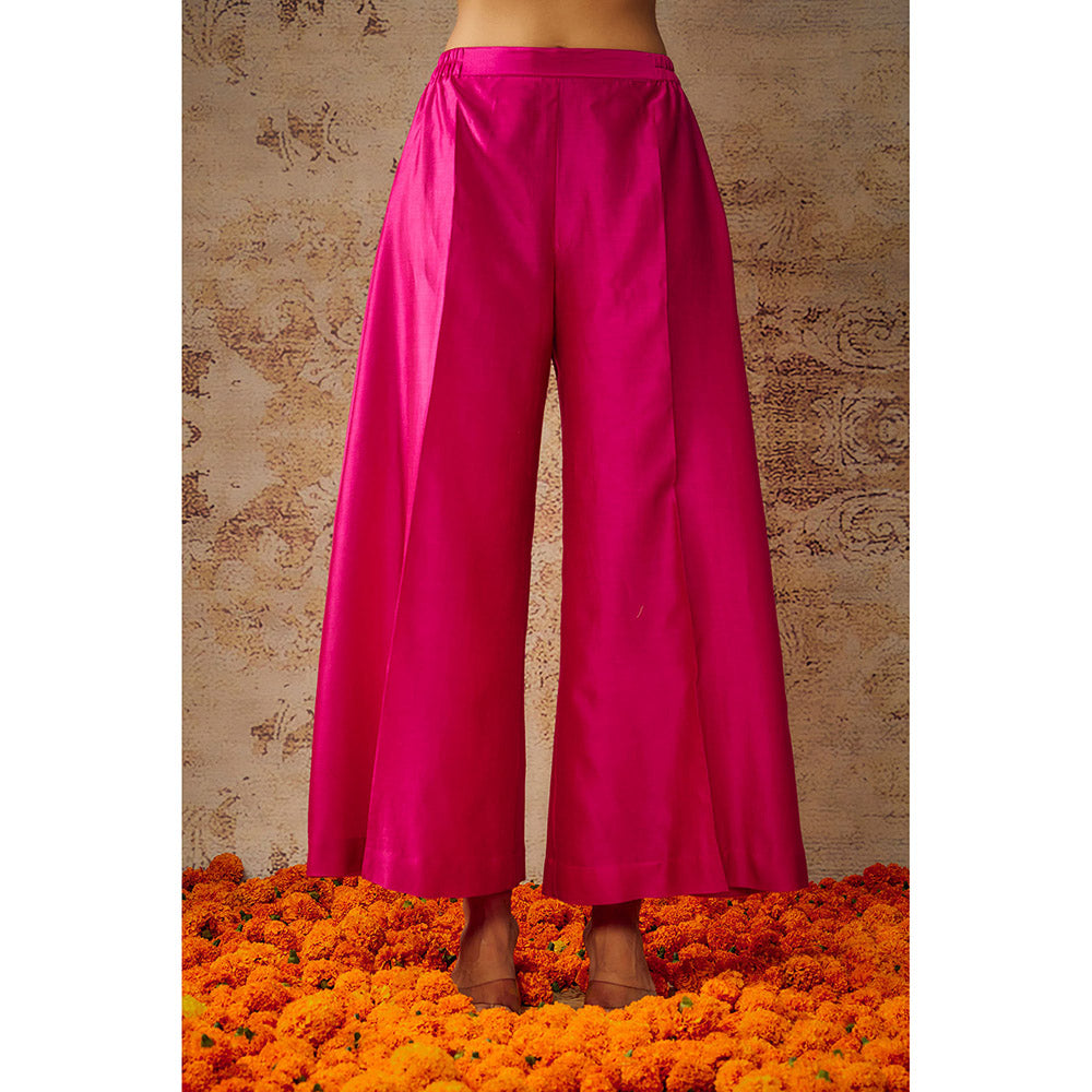 THE AARYA Pink Chanderi Embroidered Kurta Palazzo with Dupatta (Set of 3)