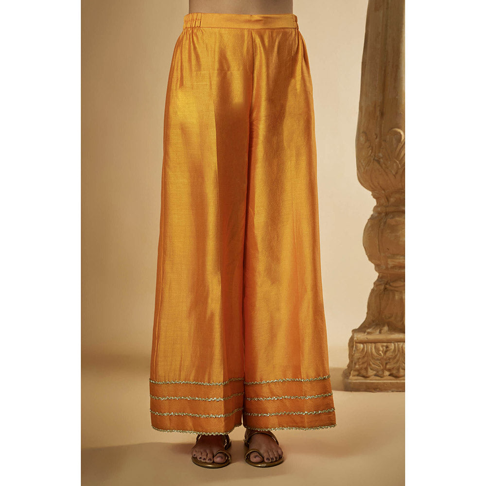 THE AARYA Light Orange Chanderi Zardozi Embroidered Kurta with Palazzo & Dupatta (Set of 3)