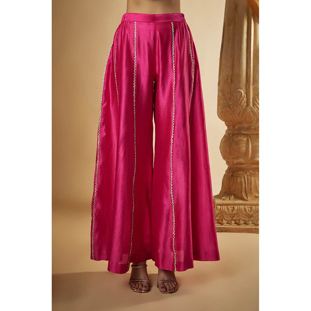 THE AARYA Pink Chanderi Zardozi Embroidered Kurta with Palazzo and Dupatta (Set of 3)