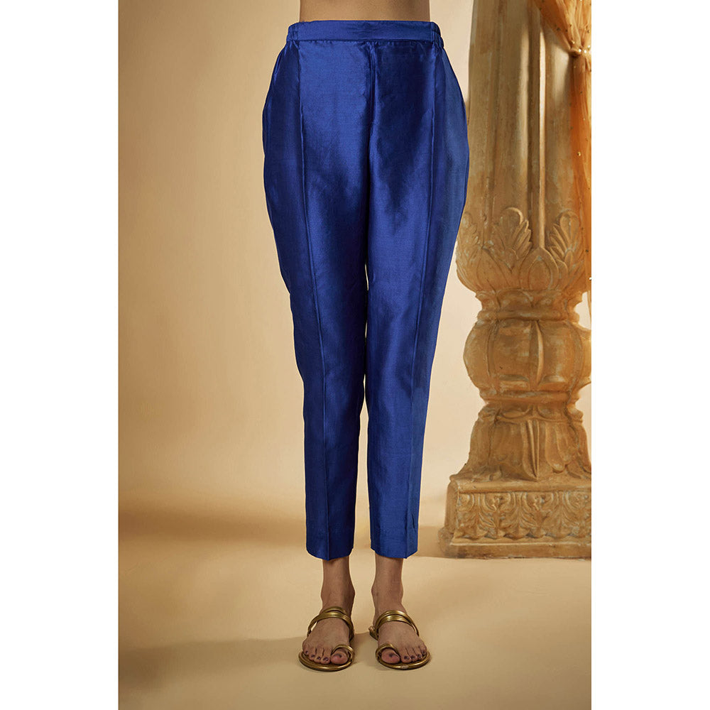 THE AARYA Ink Blue Chanderi Zardozi Embroidered Kurta with Pant and Dupatta (Set of 3)