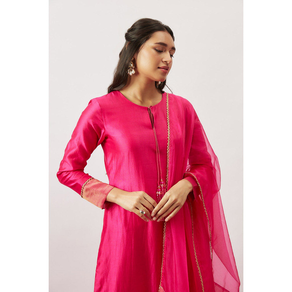 THE AARYA Pink Handwoven Anarkali with Pant and Dupatta (Set of 3)