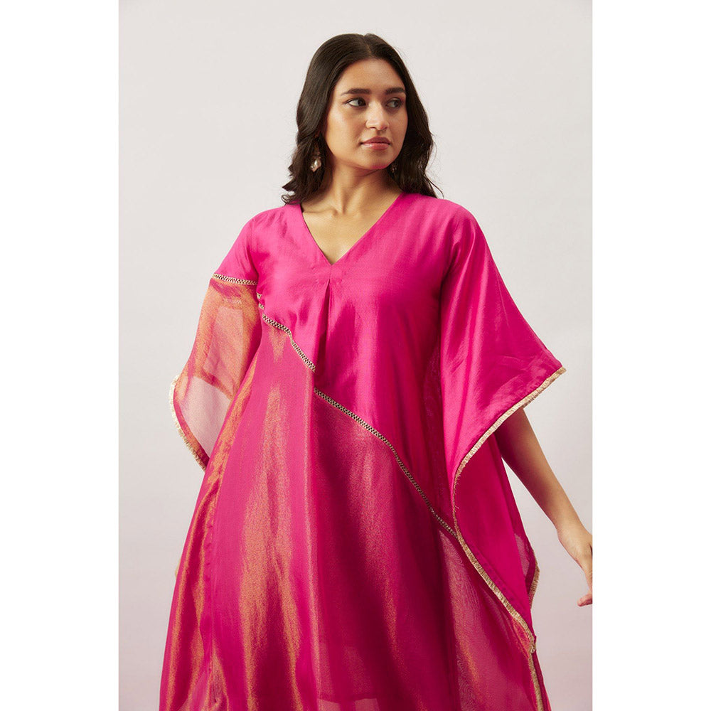 THE AARYA Pink Handwoven Kaftan with Slip (Set of 2)