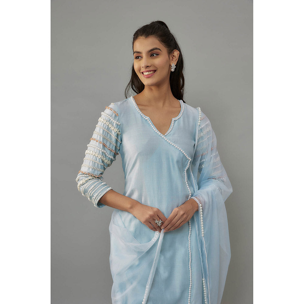 THE AARYA Malsa Blue Kurta with Pant and Dupatta (Set of 3)