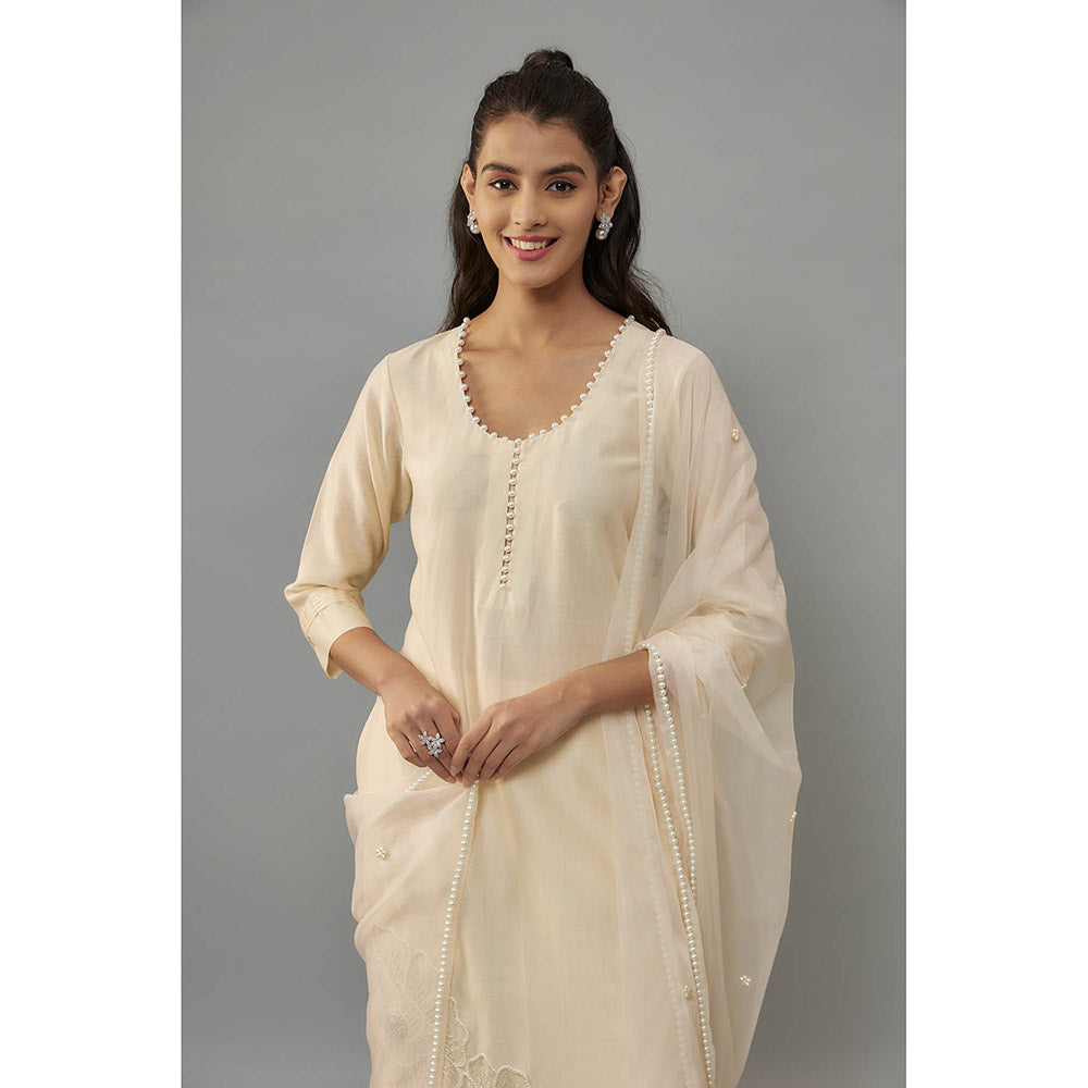 THE AARYA Eira Beige Kurta with Pant and Dupatta (Set of 3)