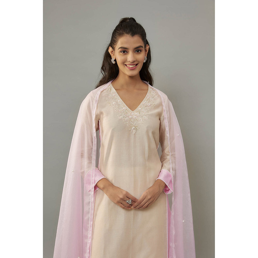 THE AARYA Aika Beige Kurta with Palazzo (Set of 3)