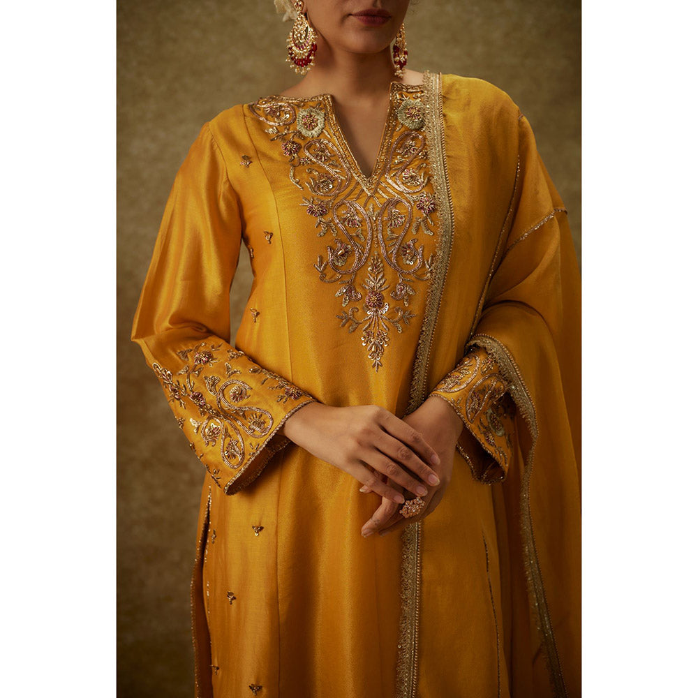 THE AARYA Aira Yellow Embroidered Kurta with Pant and Dupatta (Set of 3)