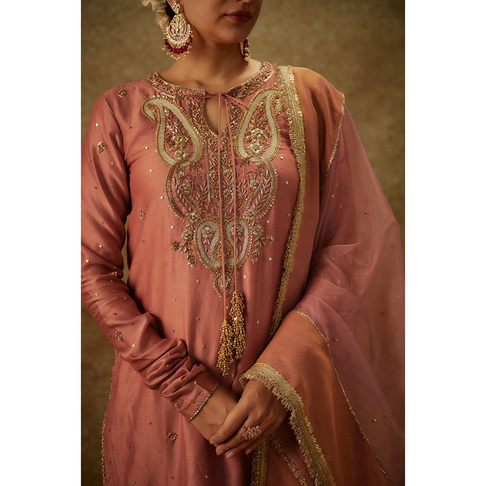 THE AARYA Naira Pink Embroider Ed Kurta with Palazzo and Dupatta (Set of 3)