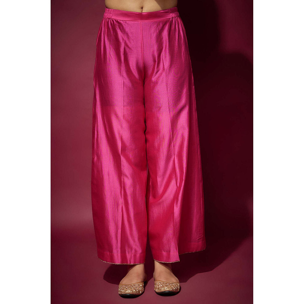 THE AARYA Pink Kiara Embellished Kurta with Palazzo and Dupatta (Set of 3)