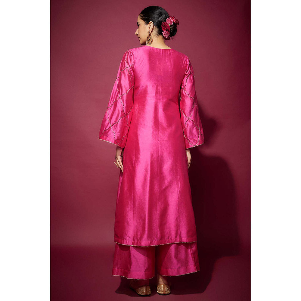 THE AARYA Pink Zara Embellished Kurta with Palazzo and Dupatta (Set of 3)