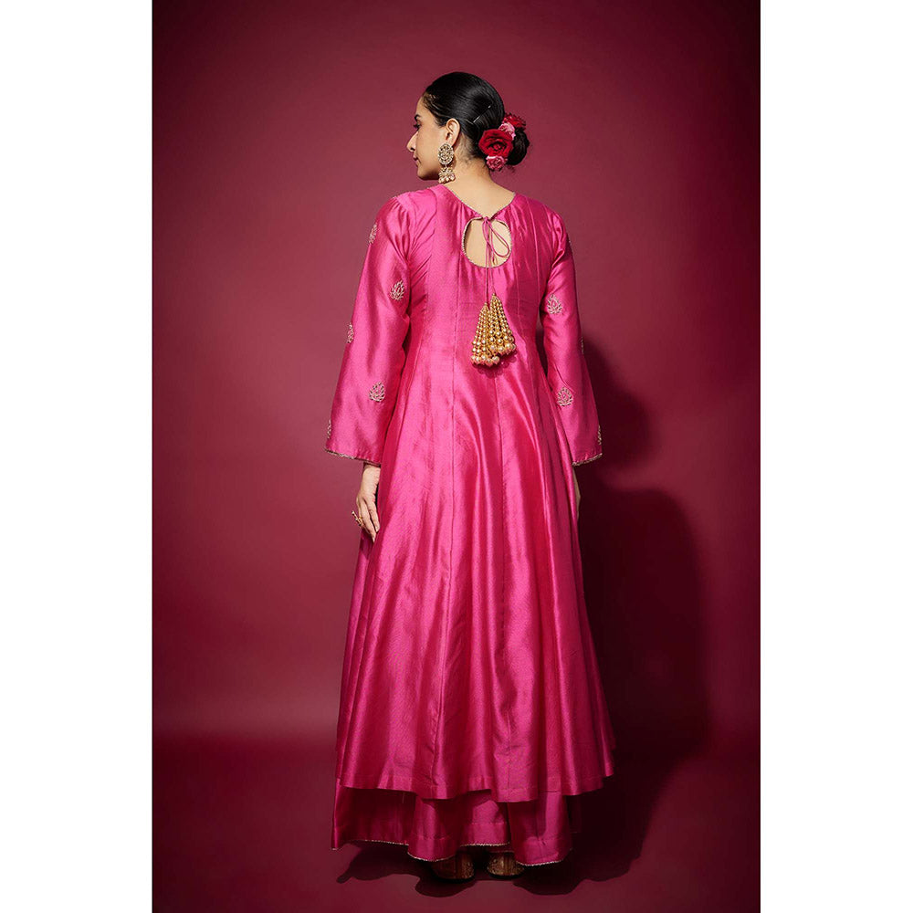 THE AARYA Pink Layla Embellished Anarkali with Palazzo and Dupatta (Set of 3)
