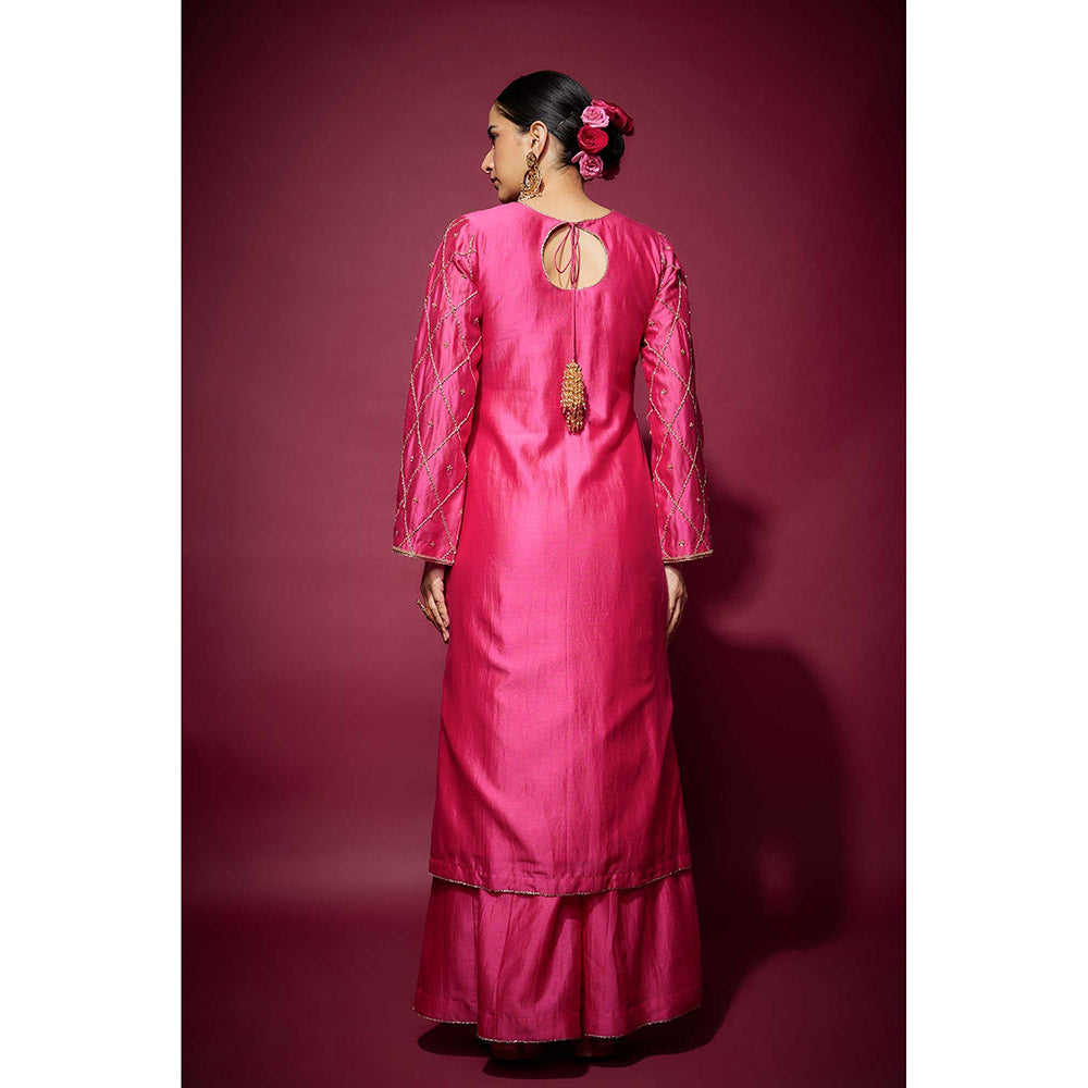 THE AARYA Pink Alaia Embellished Kurta with Palazzo and Dupatta (Set of 3)
