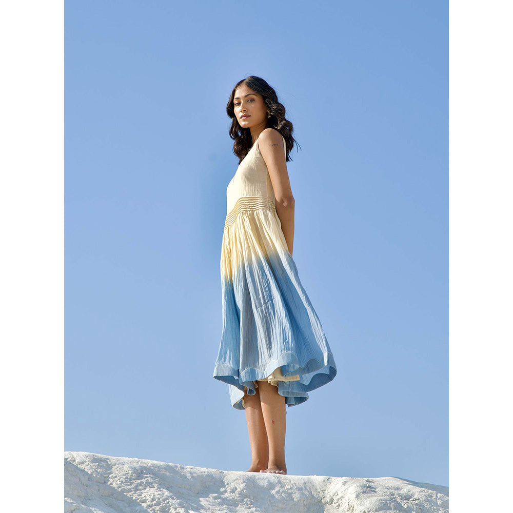 The Loom Art Golden Sky Blue and Vanilla Yellow Dress with Slip (Set of 2)