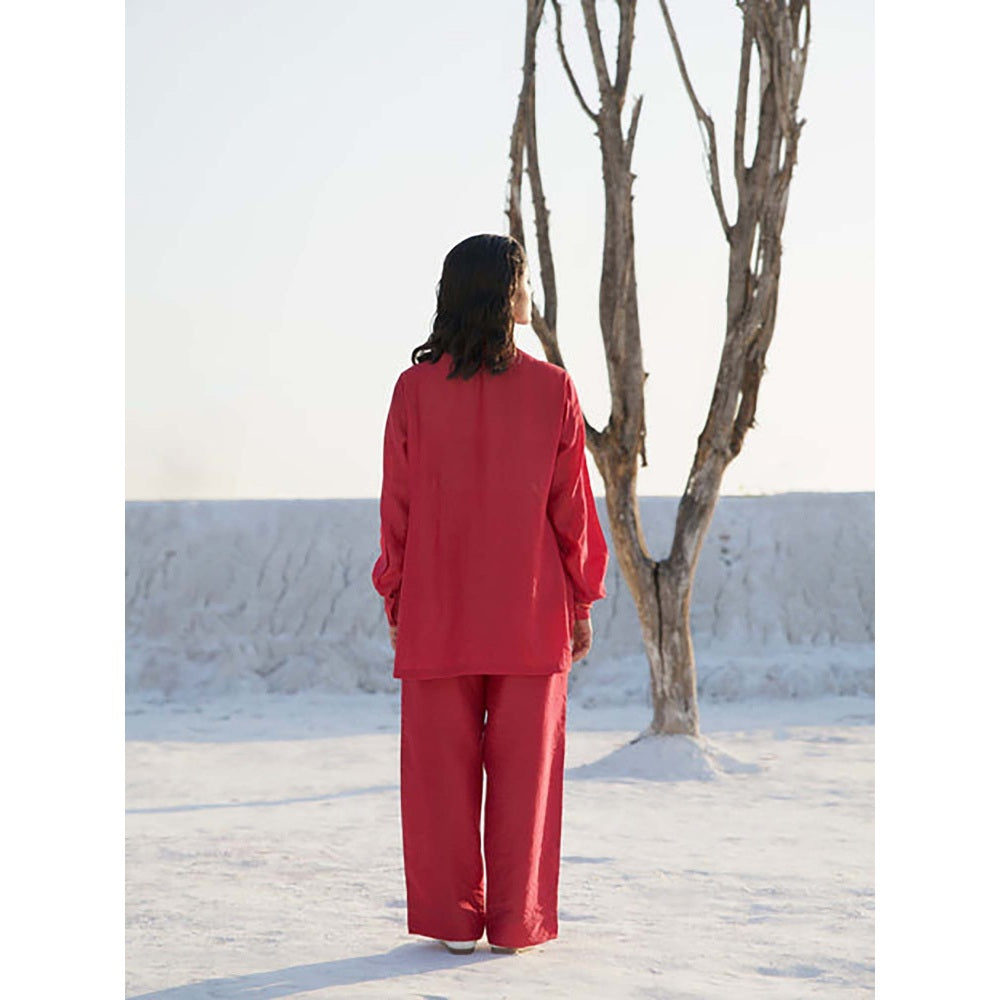 The Loom Art Rose Red Solid Shirt With Pant Co-Ord Set