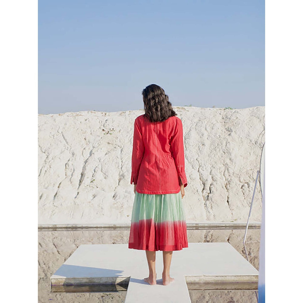 The Loom Art Red Shirt With Skirt And Crop Top