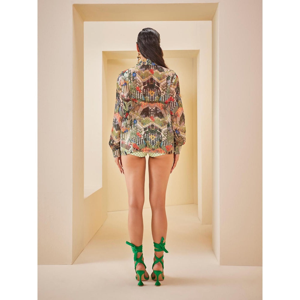 THE ROYALEUM ATELIER Multicolour Shirt with Bralette and Shorts (Set of 3)