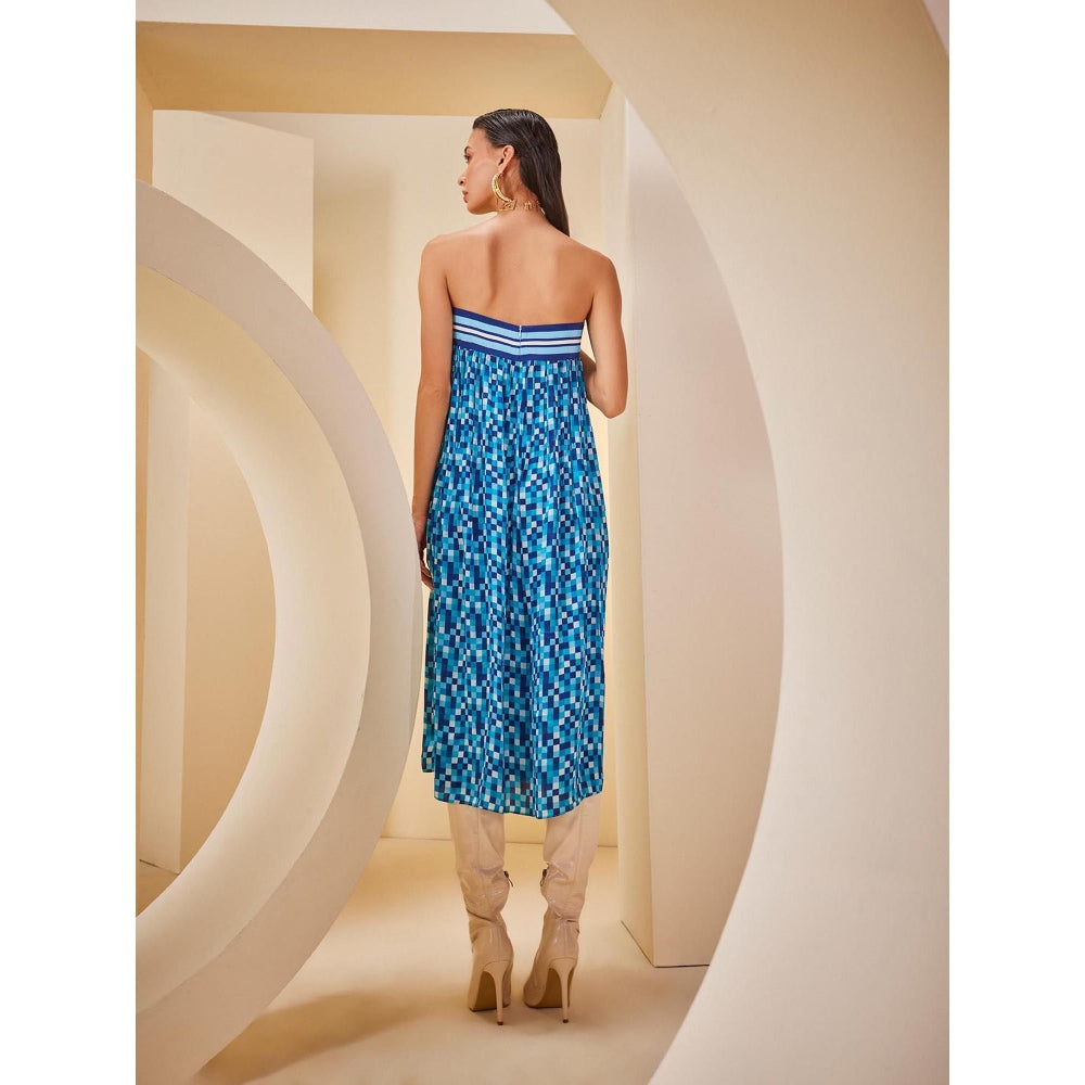 THE ROYALEUM ATELIER Blue Printed Midi Dress