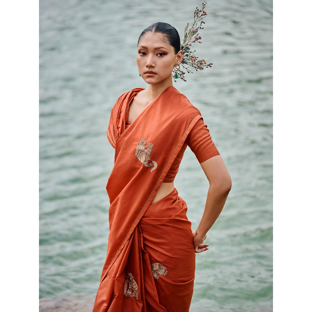 The Whole Nine Yards Orange Rasika Embellished Saree with Stitched Blouse