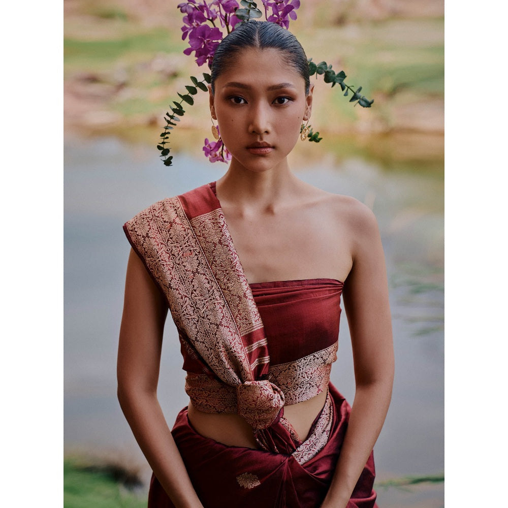 The Whole Nine Yards Unnati Red Woven Saree with Unstitched Blouse