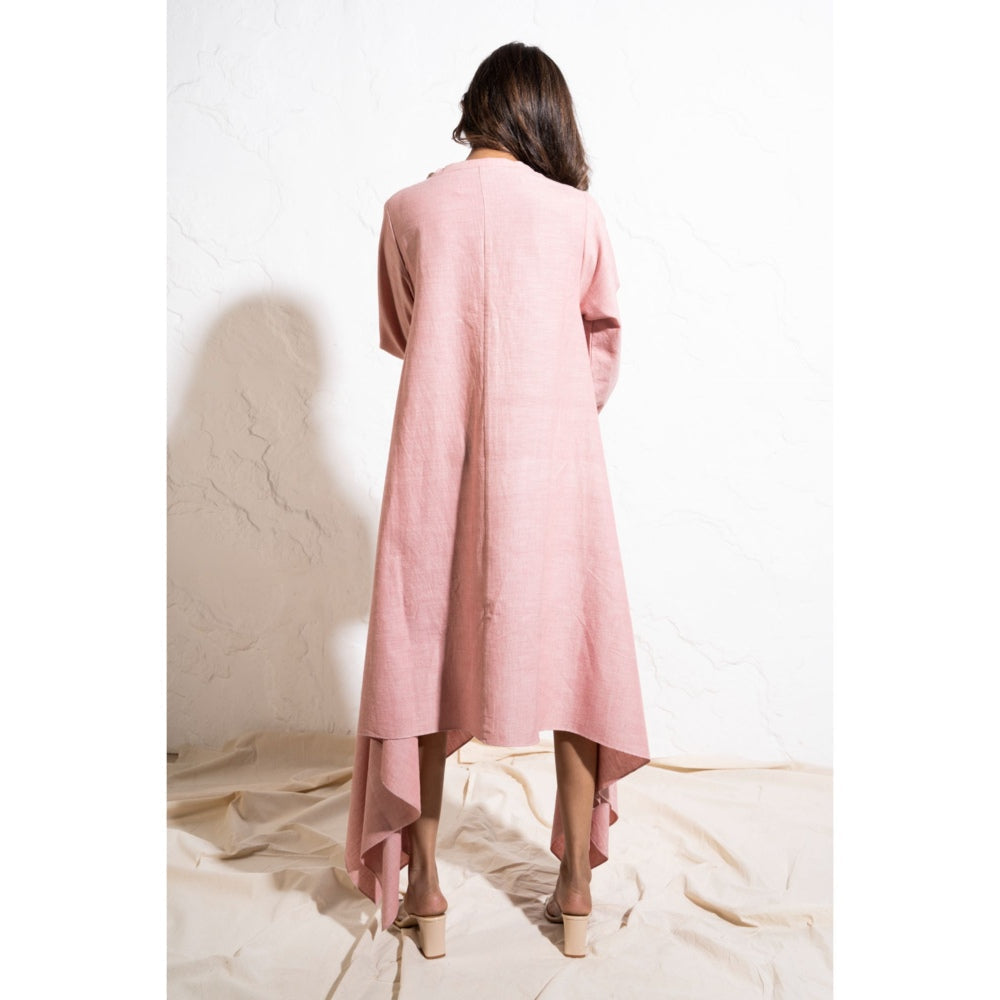 The White Tree Studio Baby Pink Handwoven Cotton Shift Midi Dress