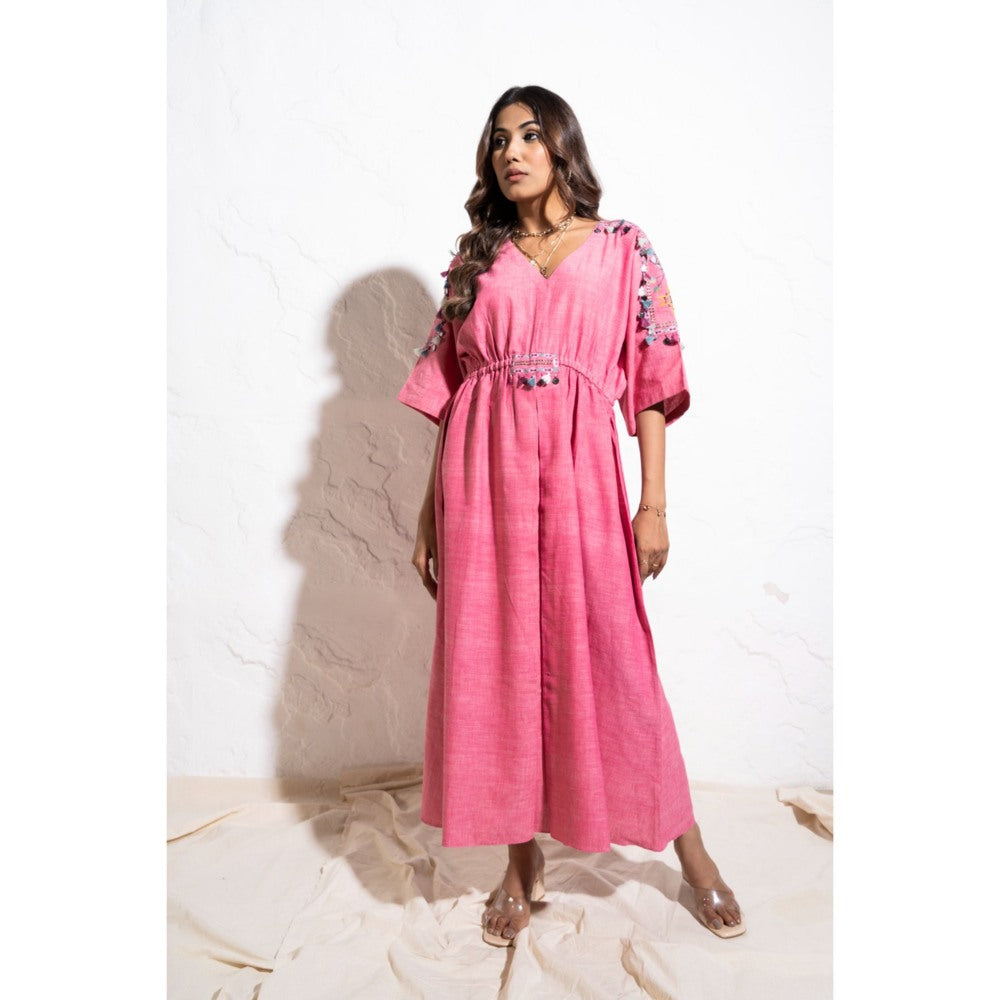 The White Tree Studio Berry Pink Handwoven Cotton Kaftan Maxi Dress