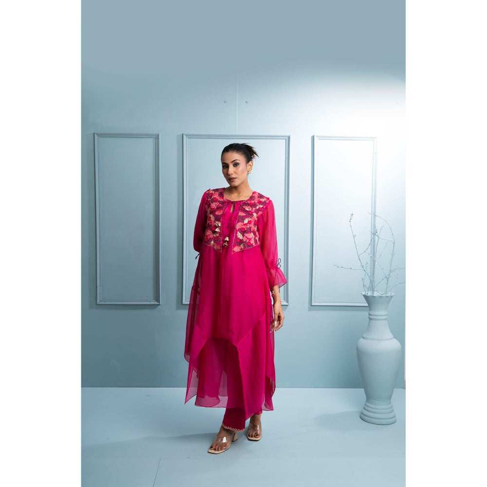 The White Tree Studio Pink Asymmetrical Two-Layer Kurta with Inner and Pant (Set of 3)