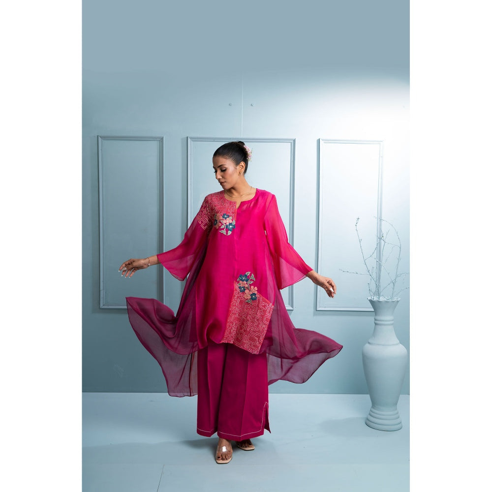The White Tree Studio Pink Asymmetrical Kurta with Inner and Palazzo (Set of 3)