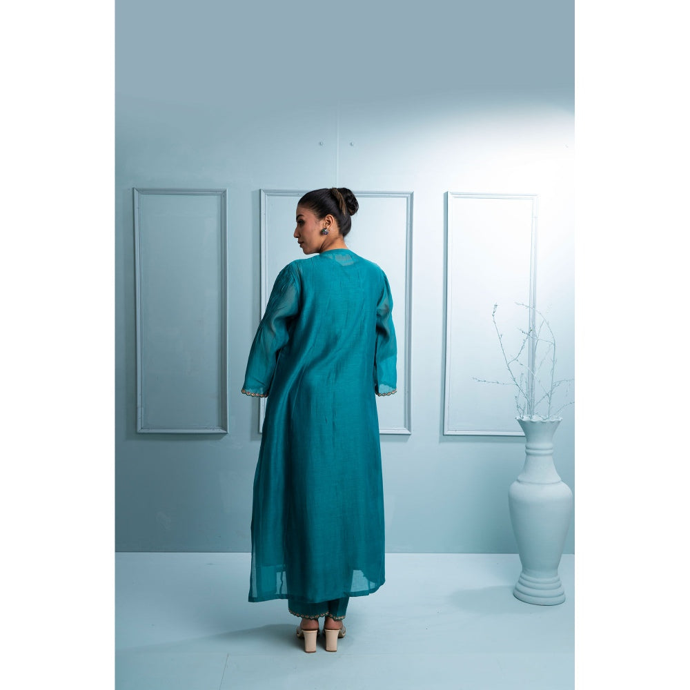 The White Tree Studio Teal Blue Kurta with Inner and Pant (Set of 3)