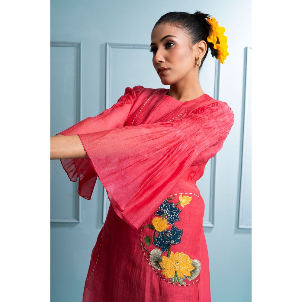 The White Tree Studio Pink Pintuck Kurta with Inner, Pant and Dupatta (Set of 4)