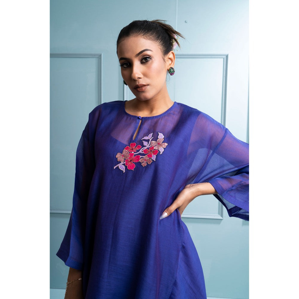 The White Tree Studio Blue Asymmetrical Kurti with Palazzo and Inner (Set of 3)