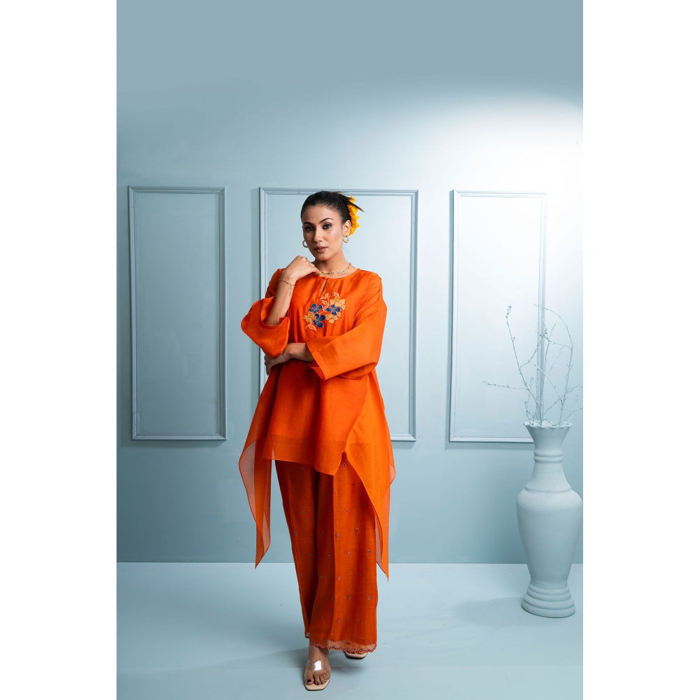 The White Tree Studio Orange Asymmetrical Kurti with Palazzo and Inner (Set of 3)