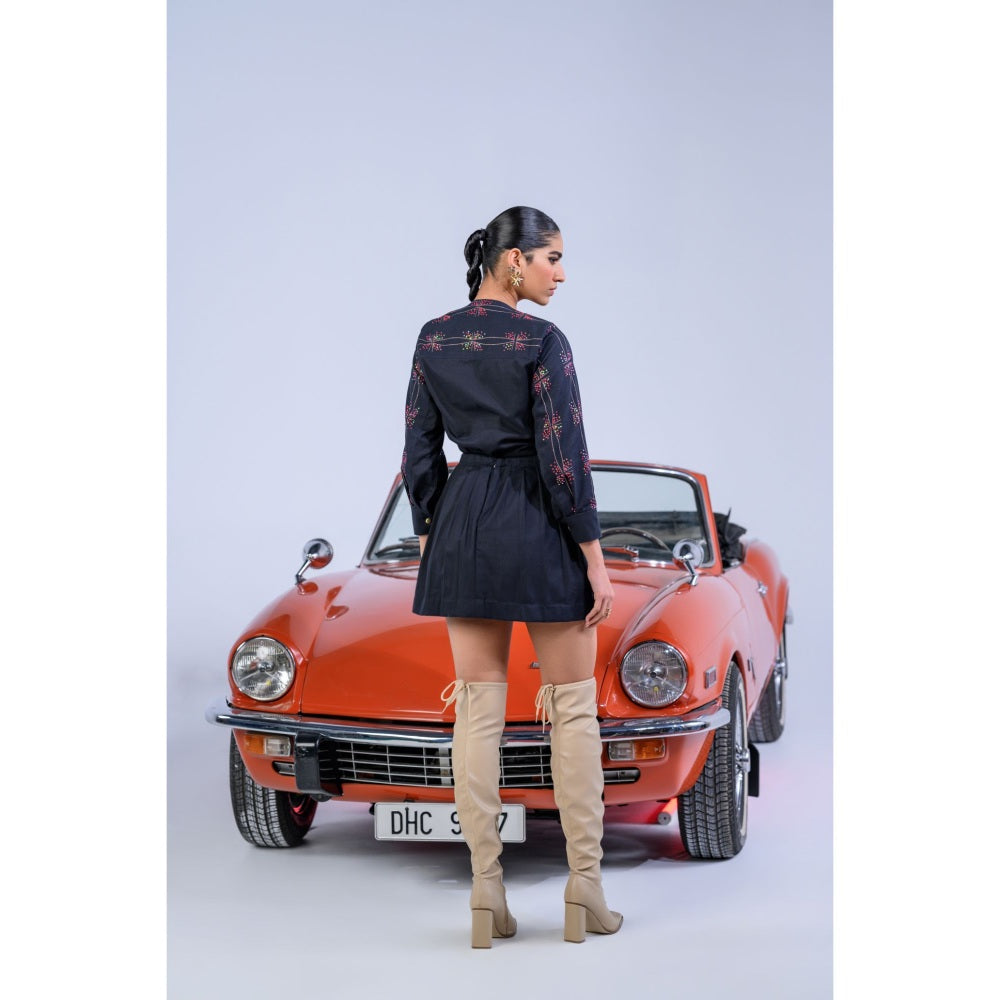 The Dramebaaz Company Cosmic Glitter Printed Pleated Top and Skirt (Set of 2)