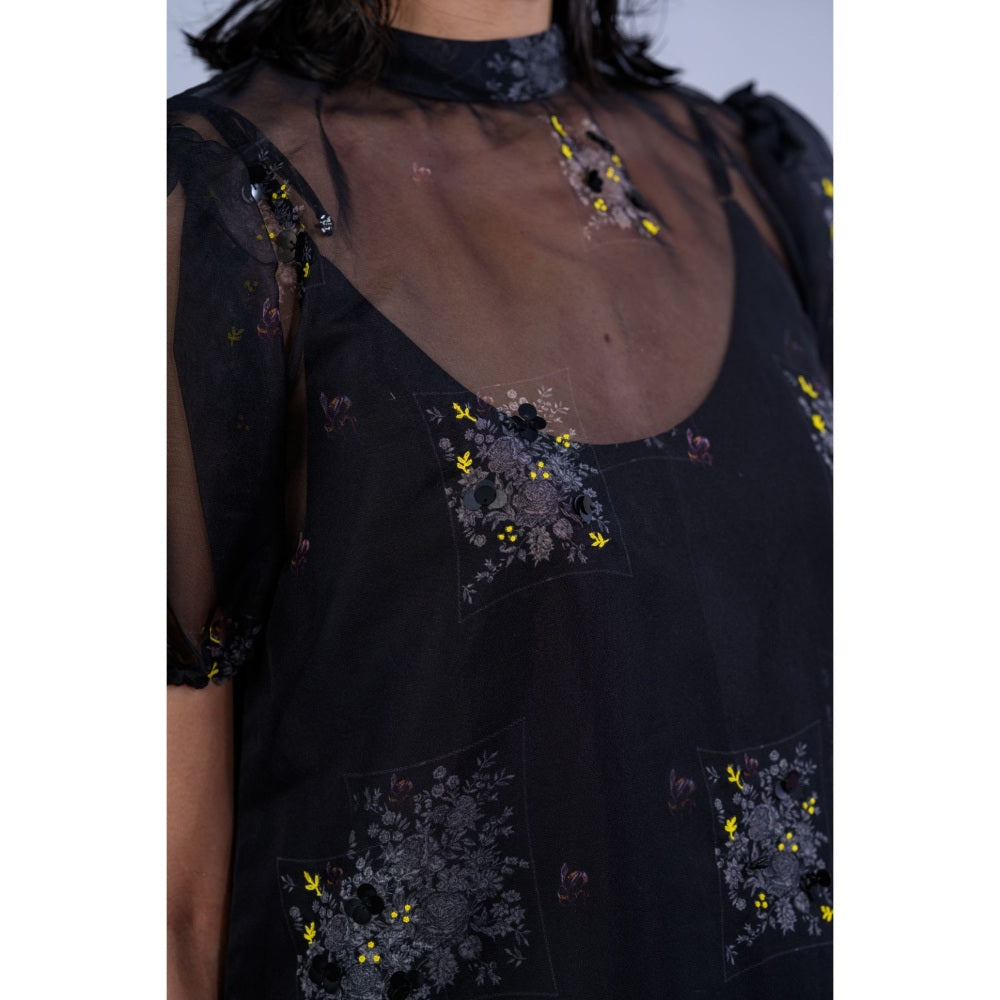 The Dramebaaz Company Englishvine Organza Printed Dress with Inner (Set of 2)